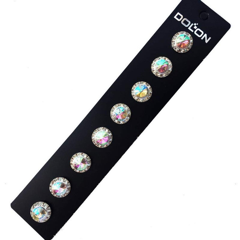 DOLON 4 Pairs 15mm Rhinestone Round Shaped Acrylic Stone Inside Crystal Ear Studs For Dance Competitions Stage Performance Bridal Party Earrings Jewelry AB - Image 2